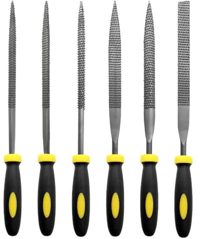 SGERUFZ Set di 6 Lime e Raspe in Acciaio ad Alto Tenore di Carbonio File Piatto Triangolare Semitondo Rotondo Ideale per Legno Metallo Strumenti di Lavorazione Multifunzionale