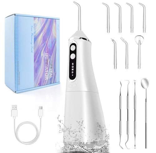 Irrigador Bucal Portatil Dental Water Flosser Limpieza Dientes Agua Presion Viaje Higiene Limpia Sarro + Kit Dentista Regador Limpiador Oral Teeth Recargable Inalámbrico 500ML 7 Boquillas 5 Modos