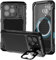qichenlu Extrem Leicht Aluminium Outdoor Case kompatibel mit iPhone 16 Pro Max,mit Magnettechnik,Magnetische 360 Grad Hülle mit abgedecktem Kameraknopf Displayglas Kameraschutz Ständer,Schwarz