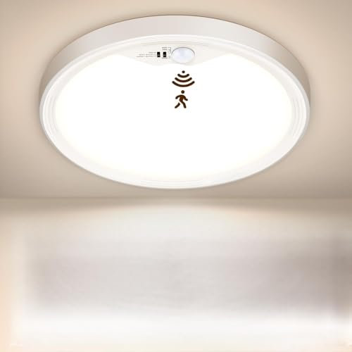 NIBSHOOM Deckenlampe LED Deckenleuchte mit Bewegungsmelder 1PCS,18W IP44 Wasserfest Ultradünn Deckenlampen,3000K/4000K/6500K Lampe mit Bewegungsmelder Innen für Flur Treppen Balkon Garage Bad Ø22cm