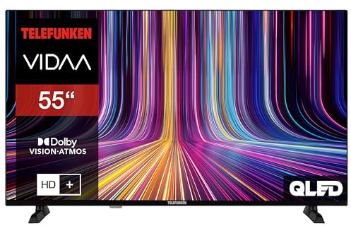 Telefunken QLED Fernseher 55 Zoll Smart TV VIDAA QU55VP750S 4K Fernseher UHD, HDR TV mit Dolby Vision, Dolby Atmos, Triple-Tuner und 6 Monate HD+ inkl., LED TV schwarz