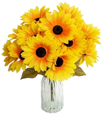 ZOCOYUU Künstliche Sonnenblumen, Gänseblümchen, für den Außenbereich, UV-beständig, kein Verblassen, Herbstdekoration für drinnen und draußen, Zuhause, Hochzeit, Büro, DIY-Gartendekoration (6 Bündel