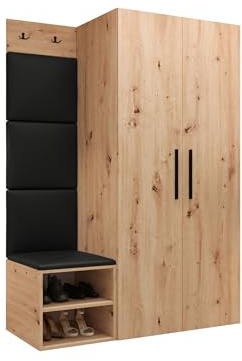 Mirjan24 Garderoben-Set Mapreni IV, Schuhschrank + Kleiderhakenbrett + Kleiderschrank Gepolstertes Paneel/Wandpaneel Kleiderhaken Flurgarderobe Wandgarderobe (Artisan Eiche, Soft 011)