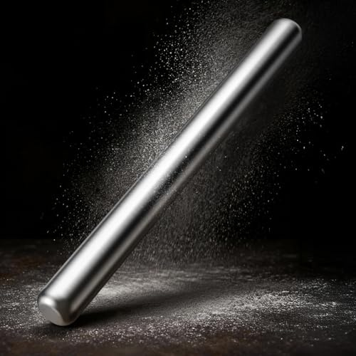 Siegvoll Nudelholz Edelstahl, Teigroller antihaftend spülmaschinenfest | ca. 40cm 200g hohl, nahtloses gerades Teigrolle, Backzubehör Rolling Pin für Pizza Fondant Kuchen Hefeteig Knetteig