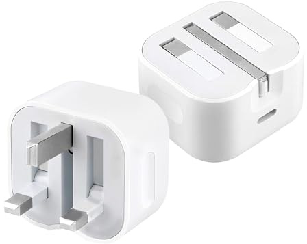 2 pack 20W USB C PD Fast Charger Foldable UK Wall Head Adapter for iPhone | for iPhone 17/17 Pro Max/17 Plus/16/15/14/13/12 /11/SE/iPad Pro/Air/Mini for Apple Watch/AirPods Pro(Cable Not Include)