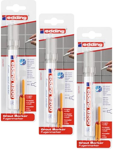 edding 8200 Fugenmarker - weiß - 1 Stift - Rundspitze 2-4 mm - zum Auffrischen und Aufhellen von dreckigen Fugen - wasserfest, hohe Deckkraft (Silbergrau - 3 Stifte)
