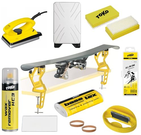 Generisch Toko Skiwachset – Komplettset für Alpine Ski & Snowboard mit Bügeleisen, Wachsremover, Bürsten, Kantenschleifer & Universal-Wachs + Toko Ski Vise Express Nr. 2, 9teilig