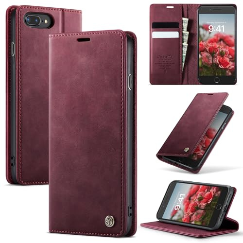 Cracedily Wallet Case for iPhone 6 Plus Leather Wallet Flip Cover with Card Holder, Kickstand, Magnetic Closure, RFID Blocking TPU Shockproof Phone Case Compatible with iPhone 6S Plus, Red