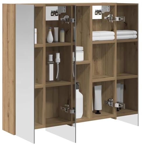 vidaXL Badezimmerspiegelschrank Kunsthandwerk Eiche 70 x 14,5 x 70 cm, Badezimmer Aufbewahrung, rechteckiger Schrank, modernes Design, platzsparender Wandspiegel, verstellbares Regal, Organizer
