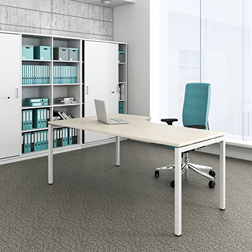 Weber Büroleben GmbH Winkelschreibtisch rechts Computertisch Eckschreibtisch 180 x 120 cm Ahorn NOVA, Gestellfarbe:Weiß