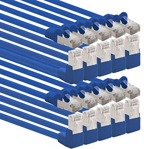 1aTTack.de 366267 Câble réseau Cat.6 angle 90 degrés 10m - bleu - paquet de 10 - Câble patch Cat6 (SFTP PIMF) 1000Mbit/s connecteur Rj 45-10 x 10m mètres bleu
