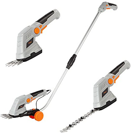 VonHaus 7.2V 2 in 1 Grass and Hedge Trimmer - Battery Powered Cordless, Interchangeable Blades, Easy Tool Blade Change, Telescopic Handle & Trolley Wheel Attachments - Lightweight Electric Trimmer