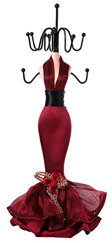 Pongnas Schmuckständer, 4 Stück Anhänger Halskette Ohrringe Armband Ring Schuhe Kleid Schmuck Modell Display Stand (weinrot)(Wine red small model)