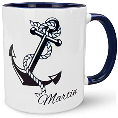 Werbetreff Gera Keramiktasse mit Name & Motiv Anker - Bedruckt & Personalisiert - Maritim-Tasse - Geschenk-Idee - Kapitän, Kreuzfahrt, Meer