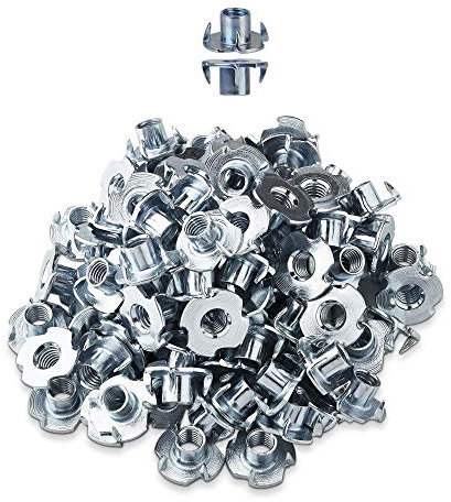 LIKERAINY Tuercas M8 x 12mm con 4 Dientes Metal T-Nuts Tuercas de Fijación para Muebles de Madera Insertos Ciegos Tuerca 150Pcs