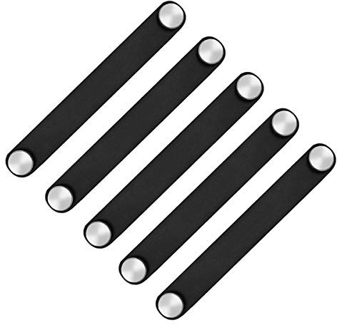 POFET 5pcs Nordic Wardrobe Cabinet Door Handle Soft PU Leather Door Handles for Cupboard Drawer Pull Knobs Furniture Hardware(26 x 170mm)- Black