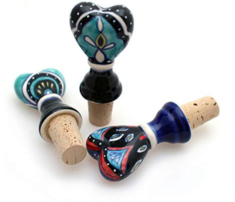 Gall&Zick Flaschenkorken Weinkorken Flaschenverschluss Keramik mit Naturkorken Herz Blau Set/4 (GZ-3910)
