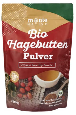 Polvere di Rosa Canina Biologica 1kg (1000 gr) Monte Nativo - Vegan e Senza Additivi - Polvere Di Rosa Canina Biologica al 100% con Preziose Vitamine e Minerali - da Coltivazione Biologica Controllata
