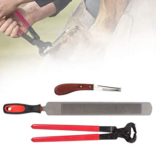 ZH-VBC Hufzange für Pferde Set, Pferd Hufschmied Huftrimm Werkzeug Kit, 3 Stück Hufpflege für Pferde Hoof Nipper Trim Datei Raspel Griff Hufschneider Werkzeug Pferdepflege Zubehör