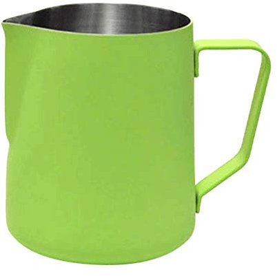 Inzopo Lechera Jarra gruesa de acero inoxidable de 350 ml, para café con leche y leche expreso, color verde