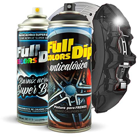 Brake Caliper Paint Kit Super Gloss Spray 400 ml (x1 Spray Paint + x1 Spray Varnish Gloss) – Easy Application – Professional Finish (11 Colours to Choose From) (Black)