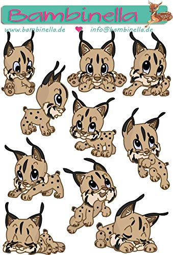 Bambinella Stickerparade – Lynx Luchs - 10 Sticker aus PVC-Folie nur für Glatte Oberflächen.