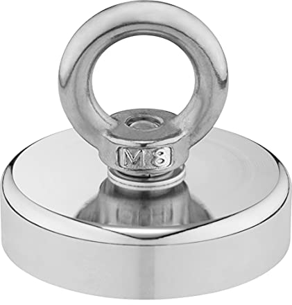 1 Angelmagneteset - Supermagent im Durchmesser von 60mm mit einer Zugkraft von 130 kg incl. Karabinerhaken, Seil und Handschuhe, Magnetefischen