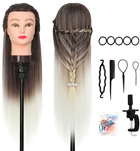 Frisierkopf, DanseeMeibr Plus 26-28 Inch Friseurkopf 100% Kunsthaar Ombre Übungskopf Frisurenkopf Trainingsköpfe Puppenkopf Mit Halter + DIY Haare Frisuren Set