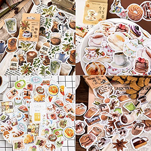 180 Pcs Aufkleber der Café-Serie, Sticker Vintage Aufkleber Scrapbooking Aufkleber für Scrapbook Kalender Notizbuch Tagebuch Fotoalbum DIY Dekoration, 4 Kisten