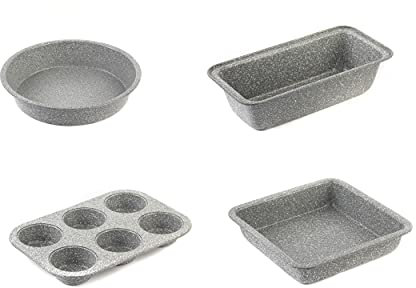Salter COMBO-7545A Marble Collection 4-Piece Bakeware Set, Including 27 cm Baking Pan, 24 cm Baking Pan, 6 Cup Muffin Tray and 23 cm Baking Tray