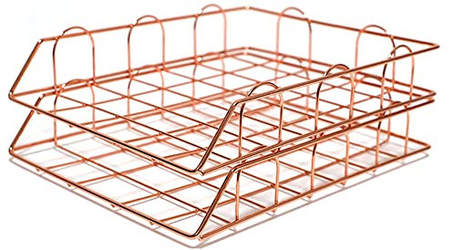 XINGHE 2 Tier Stackable Letter Tray, Rose Gold Paper Organizer Tray, Trays Stackable Office Desk Tidy File Holder for Mail, Magazine, Document, Book, Desk Accessories for School, Office Supplies
