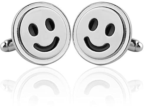 CHUANGOU BN 1 Paar Manschettenknöpfe Herren Smiley Cufflinks für Hemd Hochzeit Festival Geburtstag Geschenk Tanzparty(Silber)
