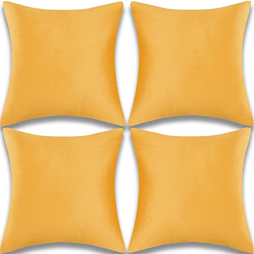 Yonous Samt Kissenbezug, Kopfkissenbezug aus Weiche Dekorative Werfen Wurfkissenbezug für Sofa Bett Couch Stuhl, 4er Set, Orange-Gelb, 18 x 18 Inch / 45x45 cm