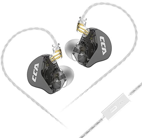 CCA CRA in Ear Auricolare, diaframma ultra-sottile Dynamic Driver IEM, suono chiaro e bassi profondi, Auricolari cablati con cavo rimovibile senza grovigli, nero con microfono