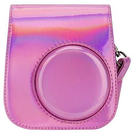ZUIKAKU Custodia protettiva e per il trasporto compatibile con Fujifilm Instax Mini 11/9/8/8+ Instant Photo con tasca per accessori e tracolla regolabile - Rosa brillante