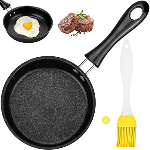 Mini Pfanne 12 cm, Kleine Bratpfanne Induktion Geeignet, Tragbar Mini-Eierpfanne mit Silikonbürste und Antihaftbeschichtet Anthrazit, Hitzebeständig für Camping, Kochen, Bratpfanne, Induktionsherd