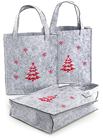 Logbuch-Verlag 3 kleine Geschenktaschen Weihnachten aus Stoff Filz Geschenkbeutel für Kunden Mitarbeiter Kollegen 25 x 22 x 5,5 cm