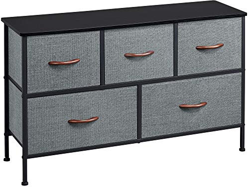 Yaheetech Chest of Drawers, Fabric Storage Dresser 5 Drawers Vertical Chest with Spacious Wooden Tabletop & Sturdy Metal Frame for Bedroom, Living Room, Closet, Nursery, Hallway, Dark Grey