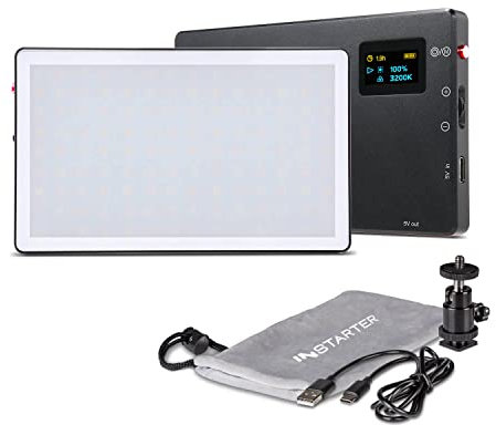 Instarter LED video light & camera light bi-colour in pocket format I Powerful 9 W as dimmable streaming light & mobile phone light I 2 h battery for photos, videos & gaming I with power bank function