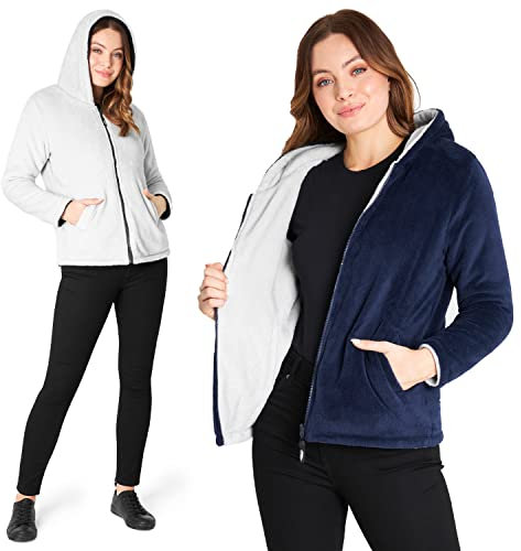 CityComfort Felpa Donna Reversibile con Zip, Felpa Invernale in Pile S-XL (Blu Navy, S)