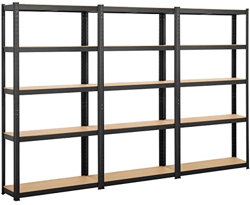 Yaheetech Lagerregal Schwerlastregal mit verstellbaren MDF-Böden, Organizer Regale für Garage, Wohnzimmer, Küche, Kellerraum 270x30x180cm/schwarz