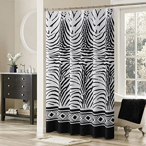MVSUTA Zuma Duschvorhang Gardine Badezimmer, Zebramuster, modern, wasserdicht, Polyester, Bauernhaus-Stoff, elegant, weiß, klassisch, modisch, extra groß, 198,1 cm B x 198,1 cm L