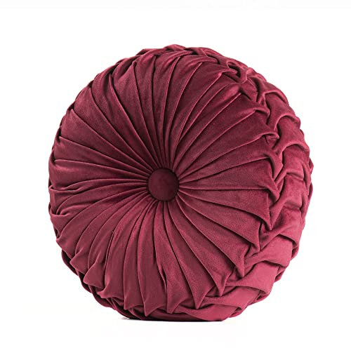 Fouriding Runde Wurf Kissen für Couch dekorative 15 X 15 Kürbis Runde Samt Kissen für Sofa Bett Stuhl Boden Auto dekorative (Rot)