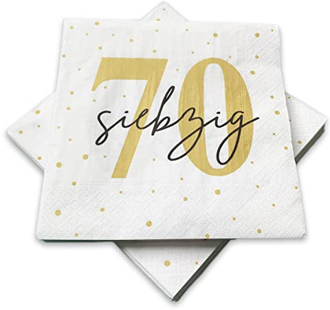 in due 20 Servietten zum 70. Geburtstag 33x33 cm - Weiß, Gold, Schwarz