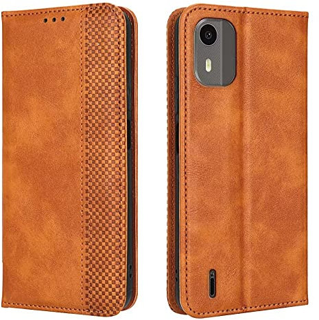 EASSGU Coque pour Nokia C12 (6.3 inches), Etui Flip Folio en Cuir PU avec Interrupteur Magnétique, [3 Fentes pour Cartes] [1 Portefeuille] Housse - Marron