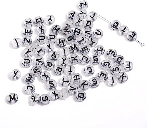 DAHI 1000pcs Buchstabenperlen Rund schwarz Buchstaben Perlen A-Z zum Auffädeln, Bastelset für Armband Haarband Basteln