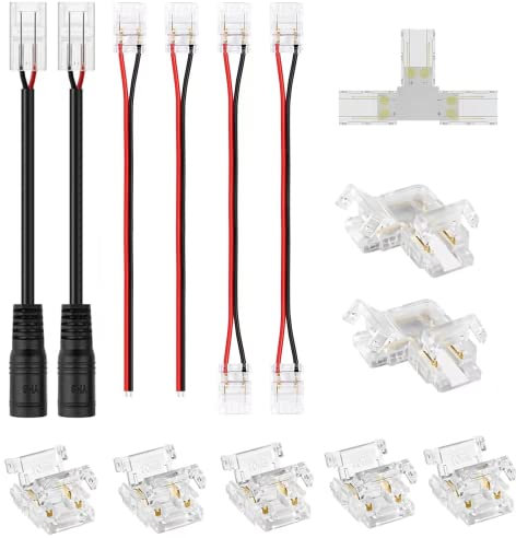 Amefil 2 Pin 10 mm Cob LED Strip Anschlüsse, DC-Eingang Buchse mit Kabel Anschluss einfach klicken, Drahtstreifen schnelle Verbindung für Singel Farbe COB LED-Streifen (2pin10mm)