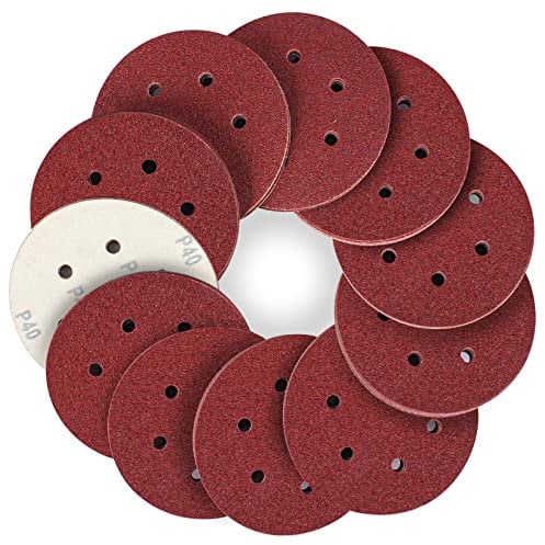 STEBRUAM 40 Stück Schleifpapier Set,150 MM Klett Schleifscheiben für Exzenterschleifer 6 Loch Meister Holz Holzwerkstoffe Spanplatte (Körnung P40)