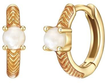 Glanzstücke München Damen Ohrringe 925/- Sterling Silber gelbgold | gelbvergoldet 18 Karat, Creolen, Mondstein, weiß, orange Emaille