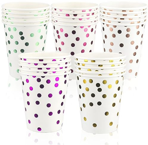 BINYI Gobelets Carton 250ml Jetables Gobelets en Papier Verres Carton de Couleurs Gobelet Anniversaire Biodégradables Paper Cups Pour Les Fêtes Mariage Froides Boissons Chaudes 50Pcs